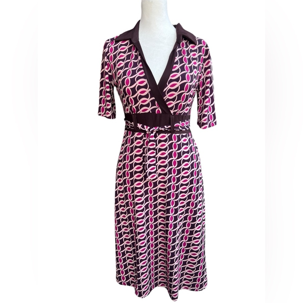 Y2K Geometric S Belted Dress Made in the USA Groovy Stretchy Mod‎ Kitschy 2000s